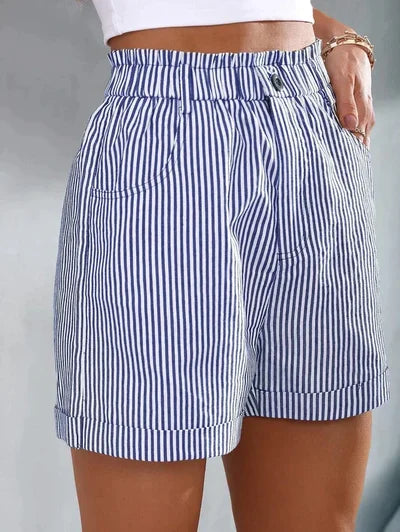 Gestreepte dames shorts met hoge tailleband – Maud