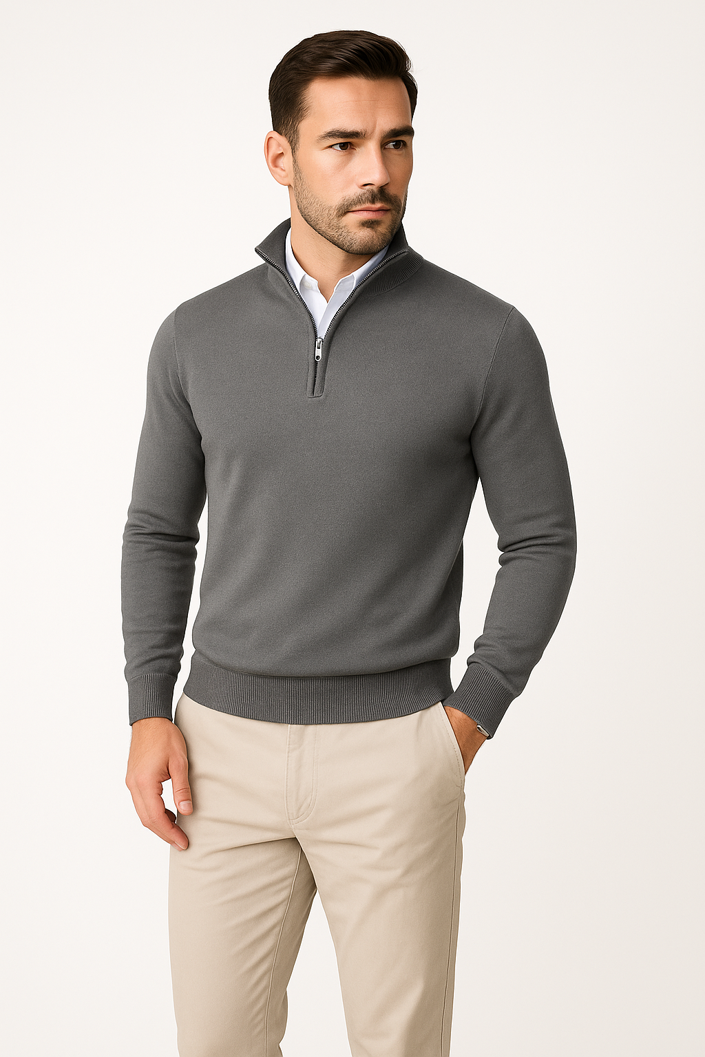 Merino herentrui met halve rits en comfort – Peter