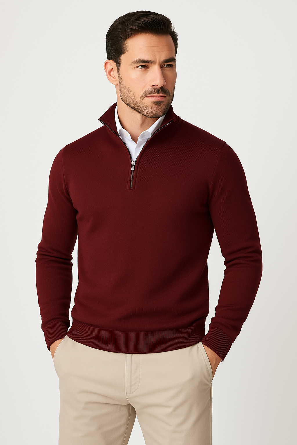 Merino herentrui met halve rits en comfort – Peter