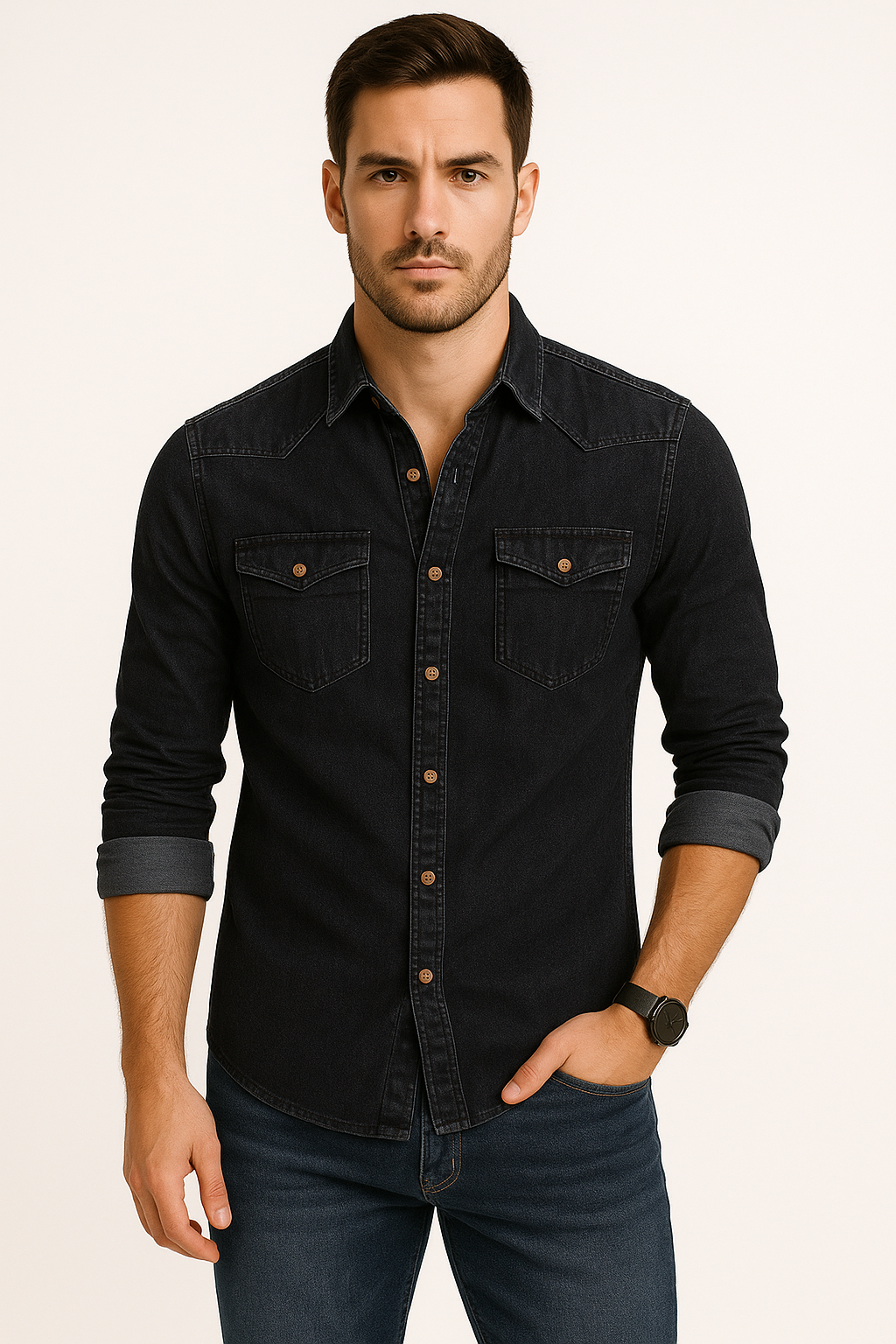 Denim Overhemd Heren Casual Stoer Design – Vultrix