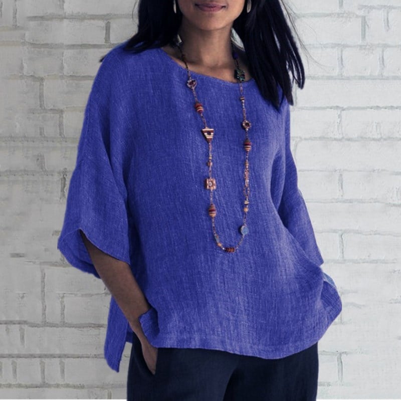 Lichte dames top met oosterse kraagdetails – Maisie