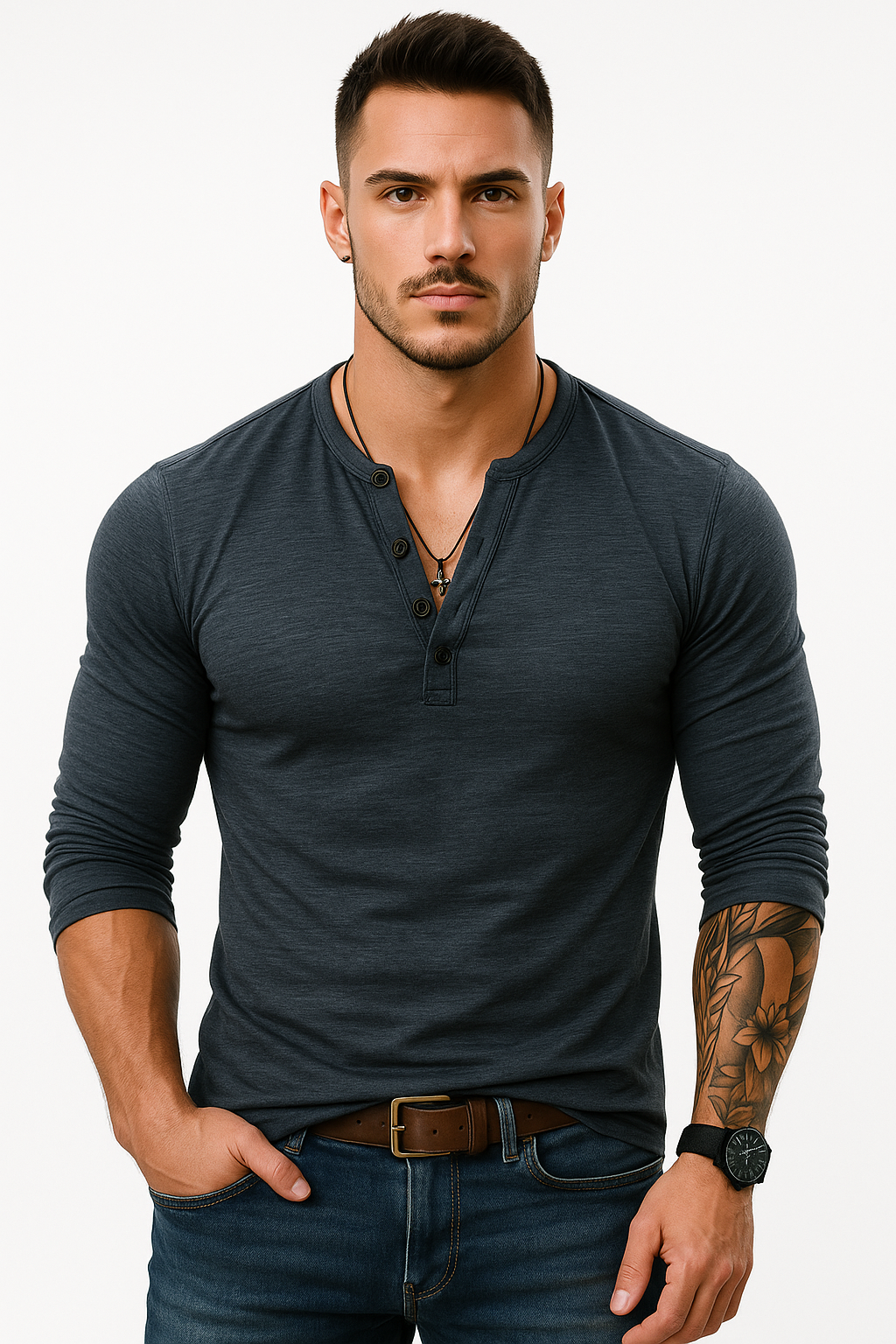 Lange mouwen Henley T-shirt voor heren kopen – Kian