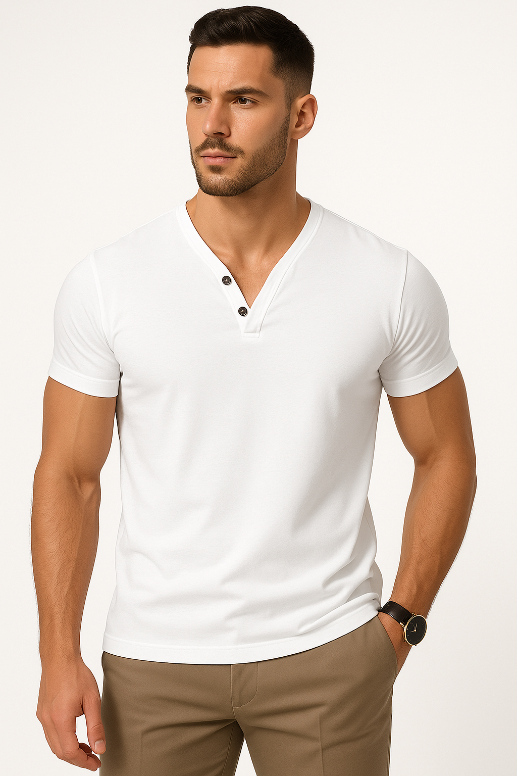 Casual heren T-shirt met V-hals en stretch – Joris