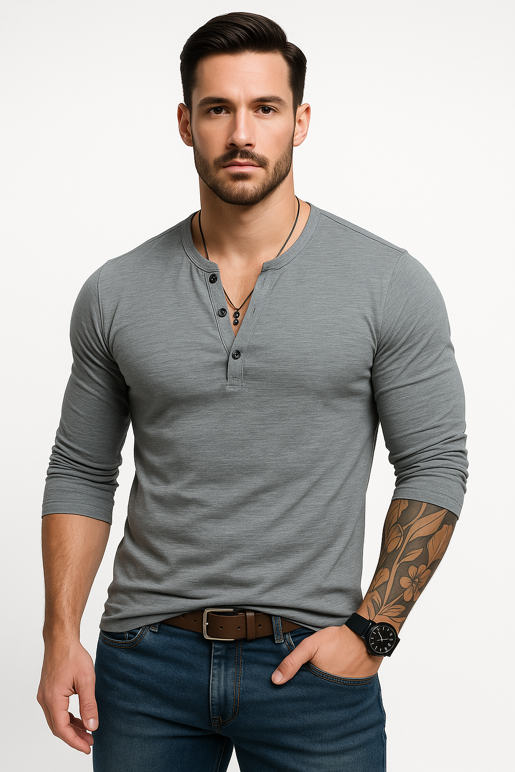 Lange mouwen Henley T-shirt voor heren kopen – Kian