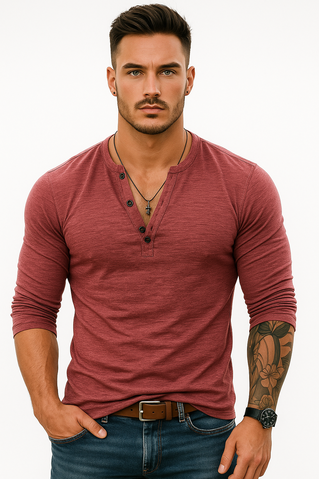 Lange mouwen Henley T-shirt voor heren kopen – Kian