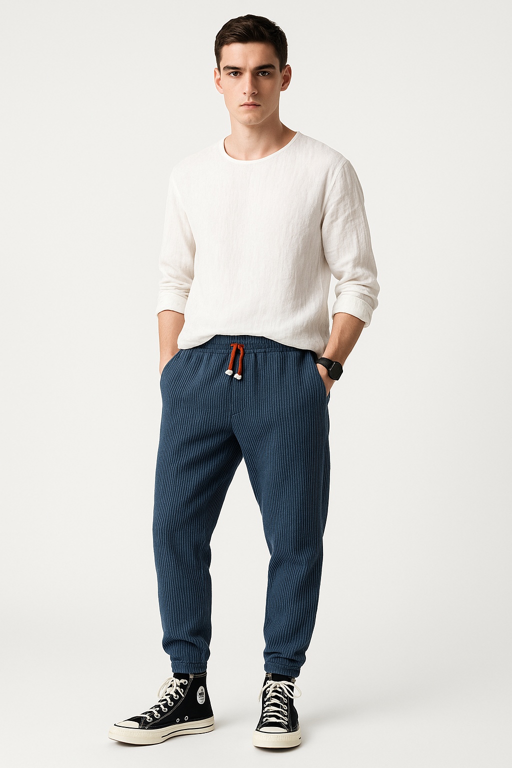 Moderne corduroy broek met Japanse stijlaccenten – Dirk