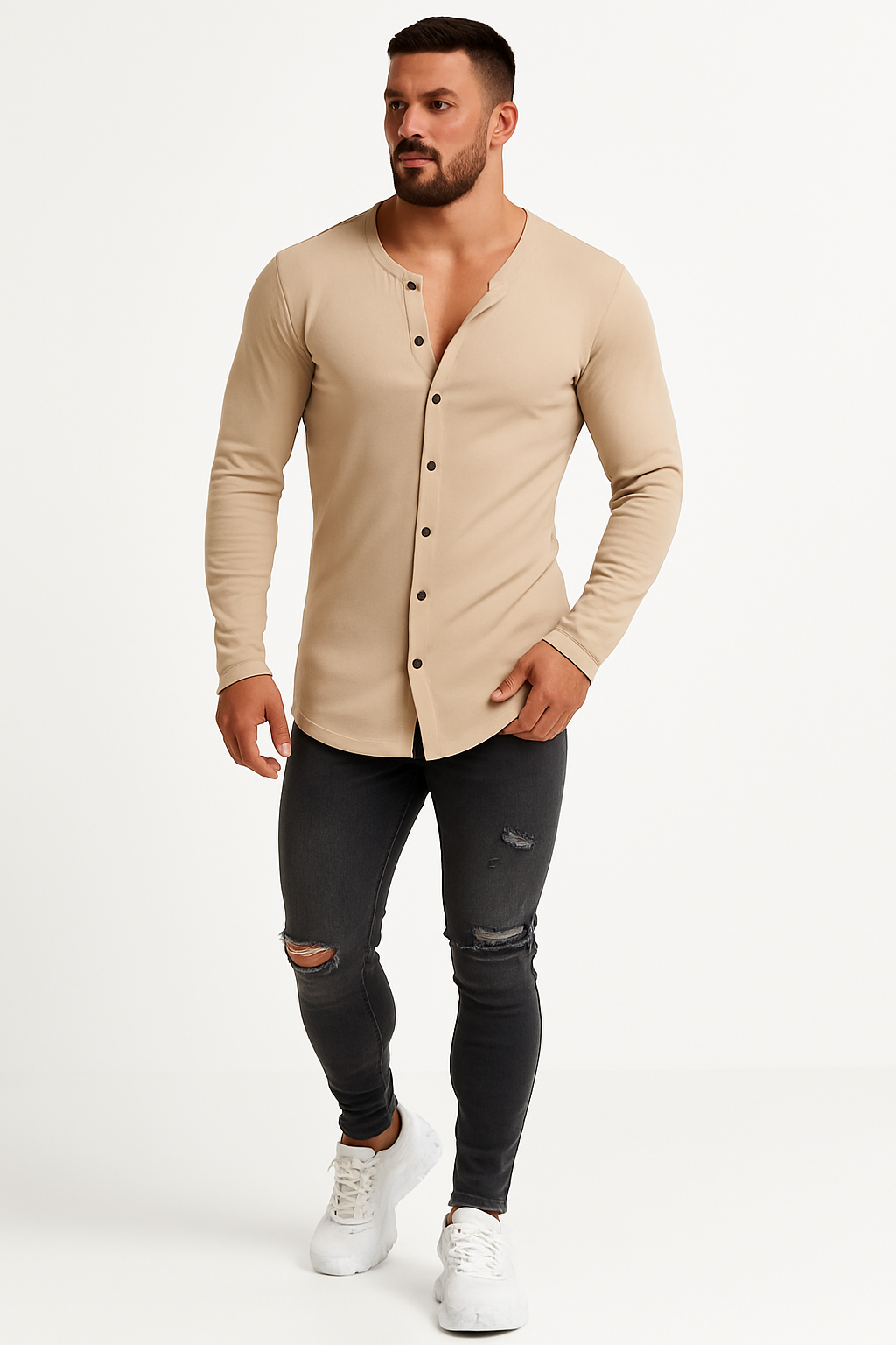 Lange mouwen T-shirt met knoopjes voor heren – John