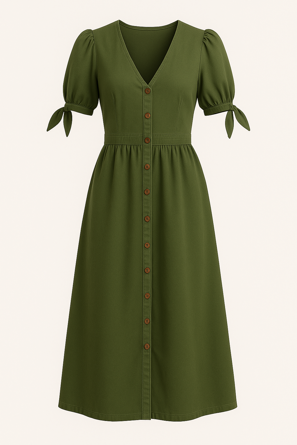 Elegante damesjurk met V-hals en strikmouwen – Amelie