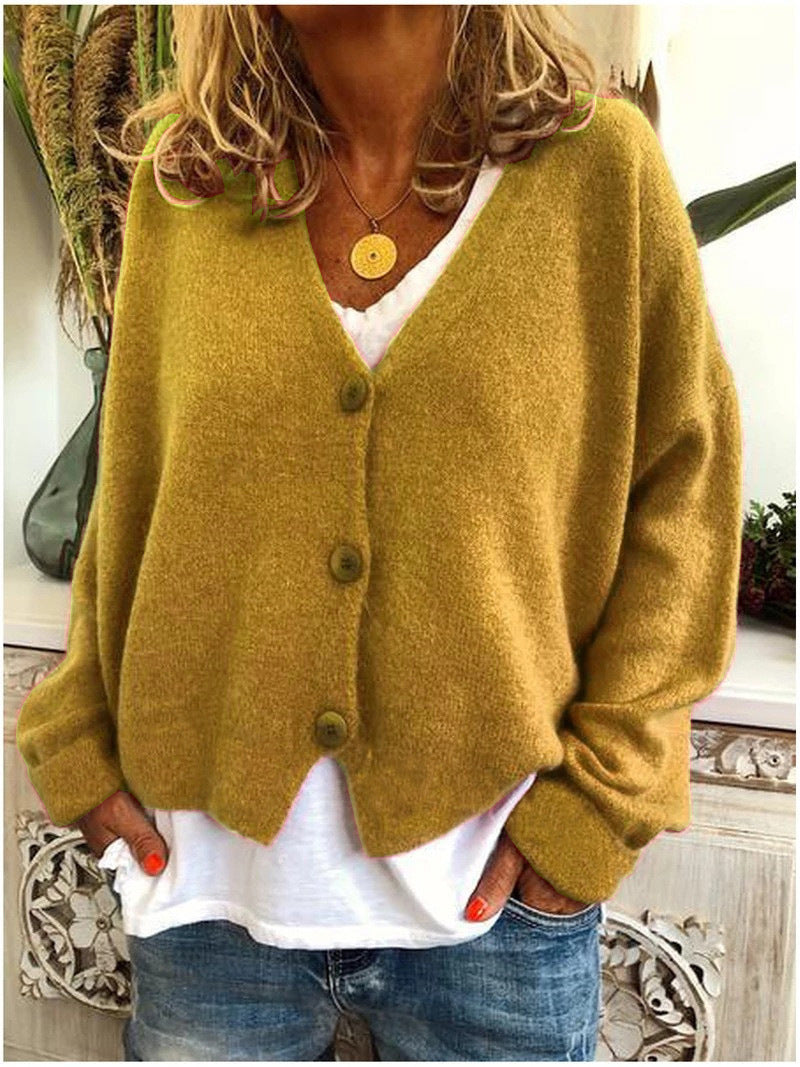 Gebreide V-hals cardigan met lange mouwen – Elise
