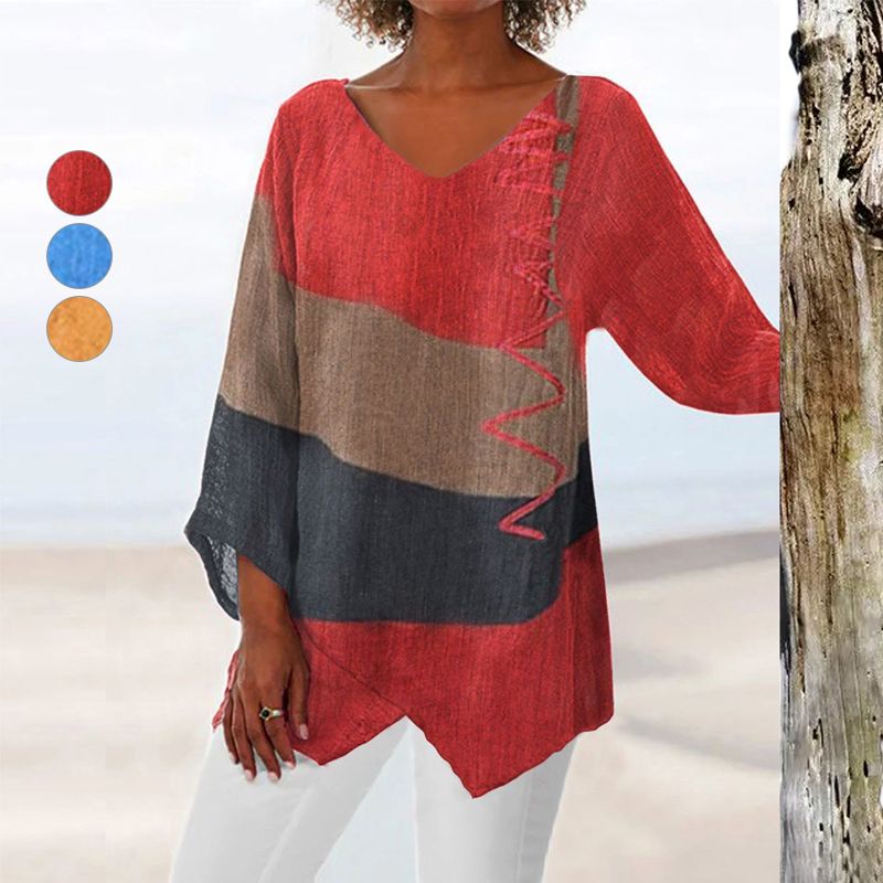 Dames blouse V-hals print ademend elegant – Alvarine