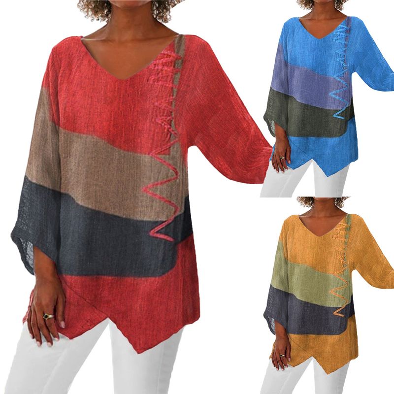 Dames blouse V-hals print ademend elegant – Alvarine