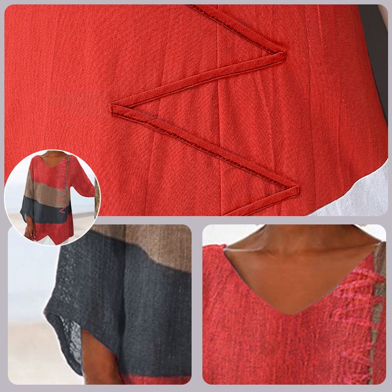 Elegante damesblouse met V-hals en artistieke print - Amira