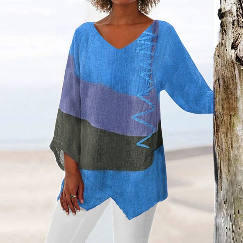 Dames blouse V-hals print ademend elegant – Alvarine