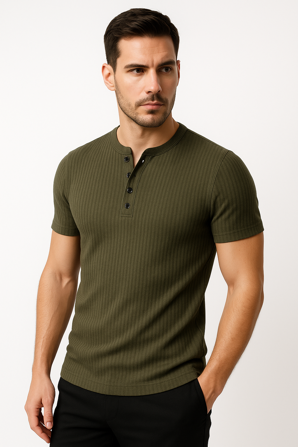 Muscle Fit Henley T-shirt voor heren met knopen – Bart