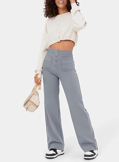 High waisted damesbroek elastisch met zakken en knoop – Zoe