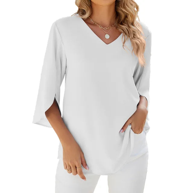 Blouse Dames V-Hals Zomer Lichtgewicht Los – Amaya