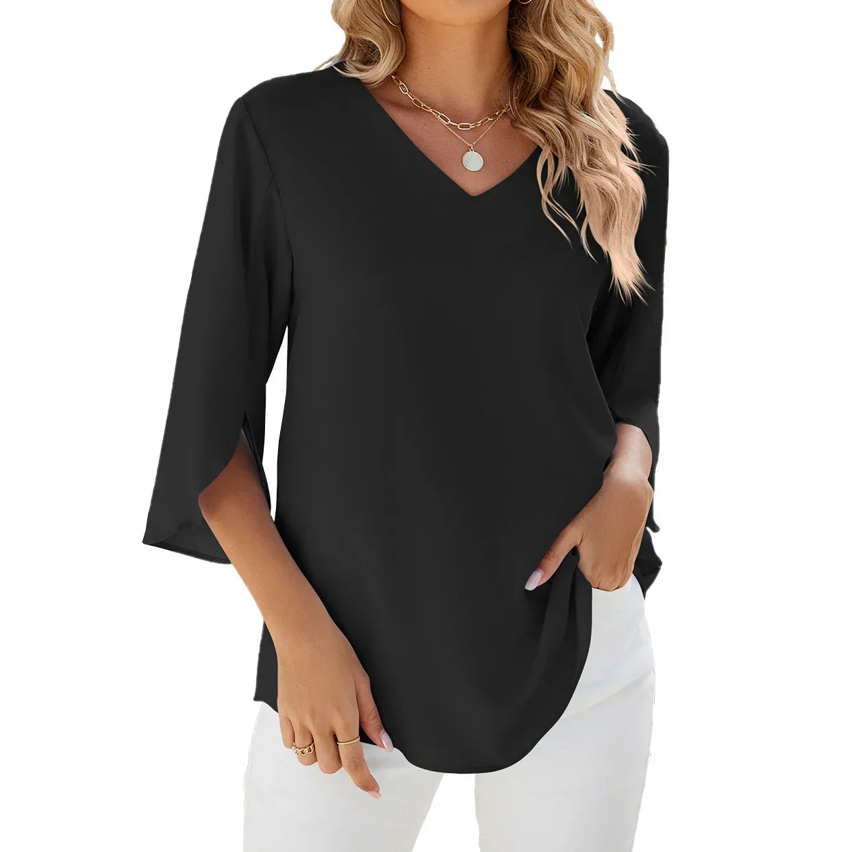 Blouse Dames V-Hals Zomer Lichtgewicht Los – Amaya