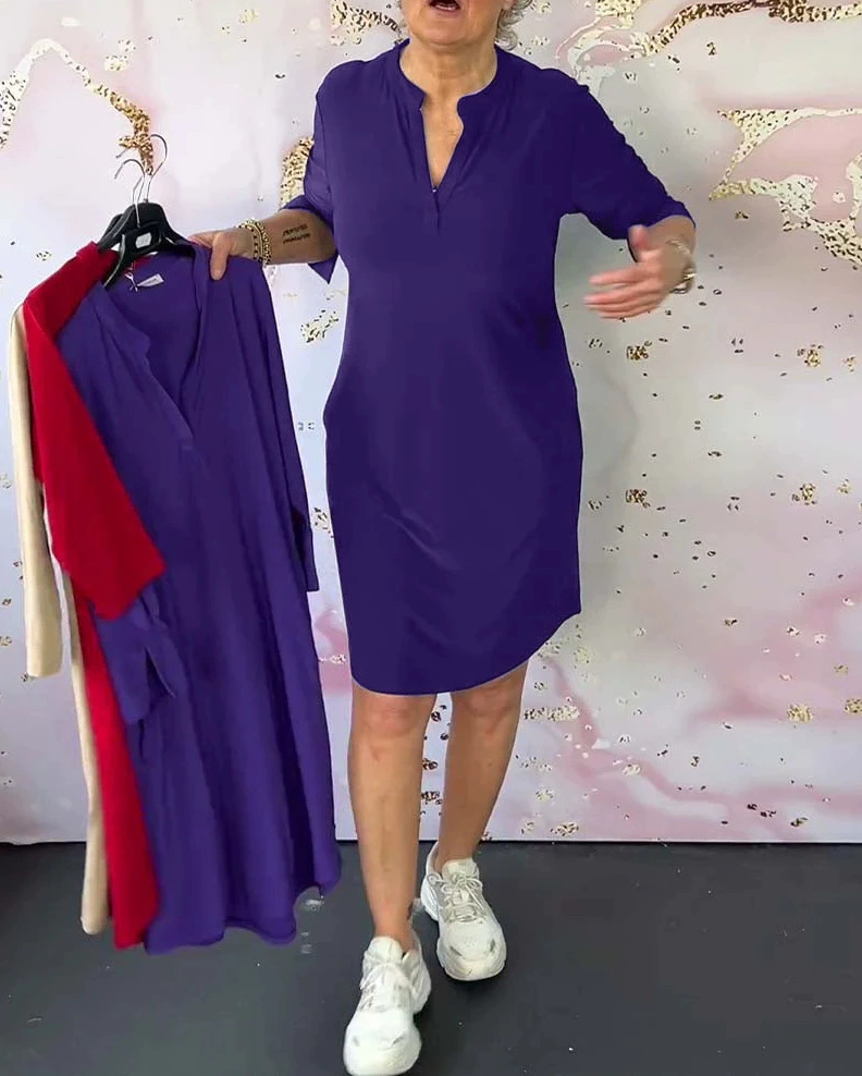 Dames jurk V-hals elegant ademend kreukvrij – Elvarine