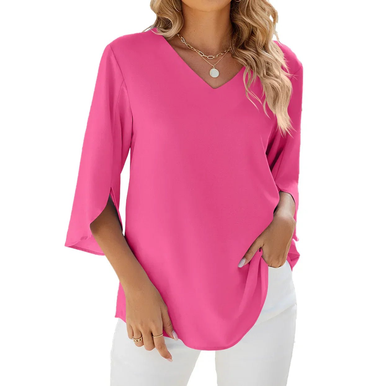 Blouse Dames V-Hals Zomer Lichtgewicht Los – Amaya