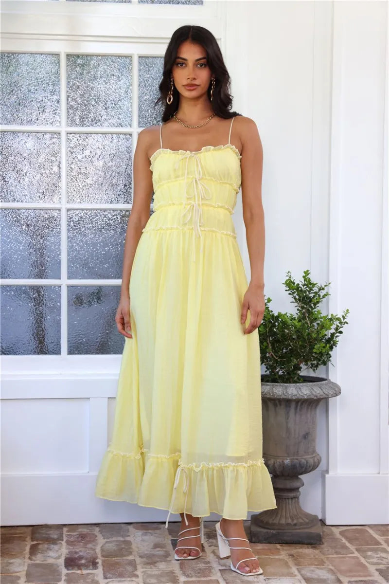 Maxi jurk met plooien en verstelbare bandjes dames – Thalia