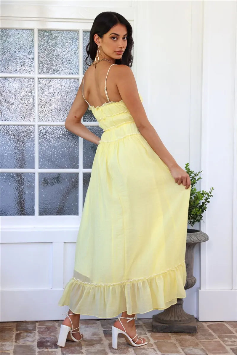 Maxi jurk met plooien en verstelbare bandjes dames – Thalia