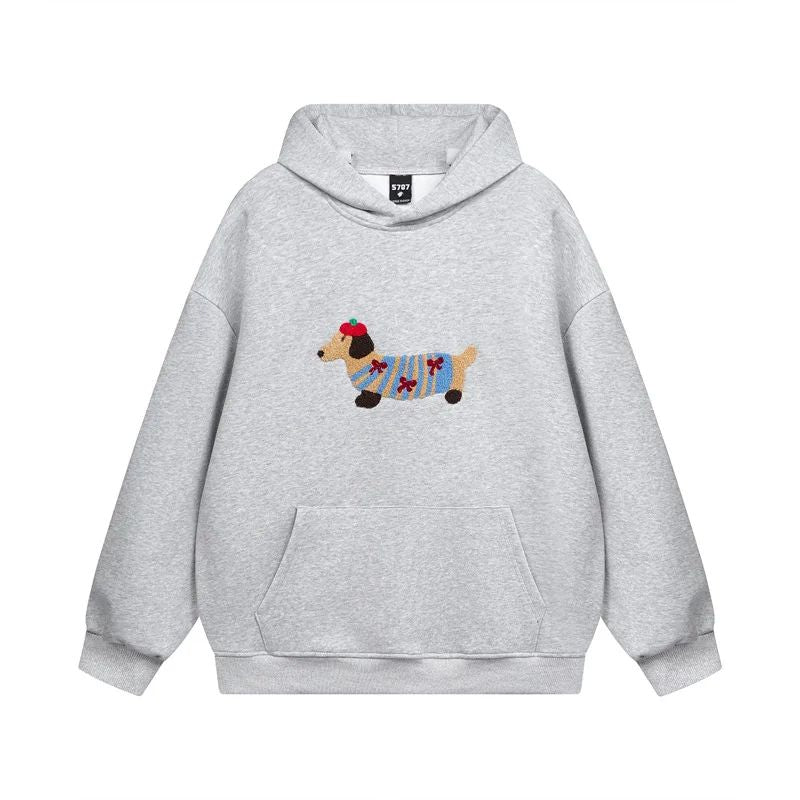 Geborduurde hoodie met teckelmotief en fleecevoering – Luna