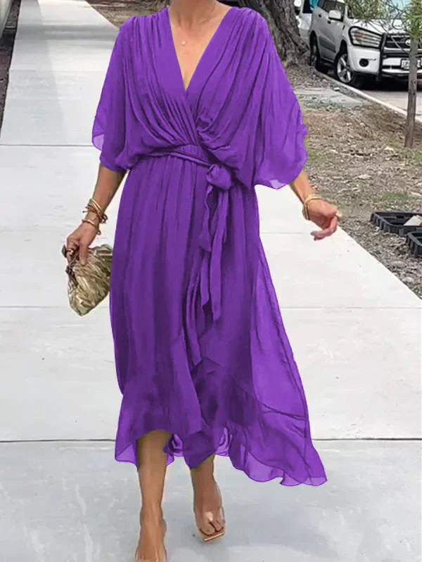 Dames Chiffon Jurk V-hals Elegant Comfort Zomer – Aurora