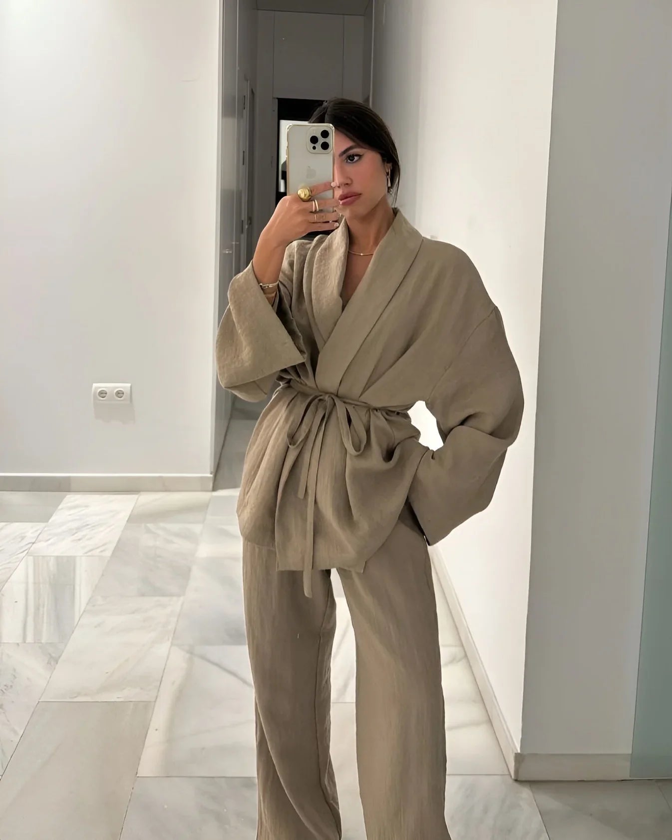 Linnen dames kimono set met chique pasvorm – Aloréa