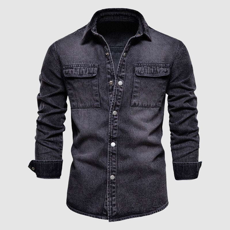 Heren Denim Overhemd met Patches en Zakken – Thomas