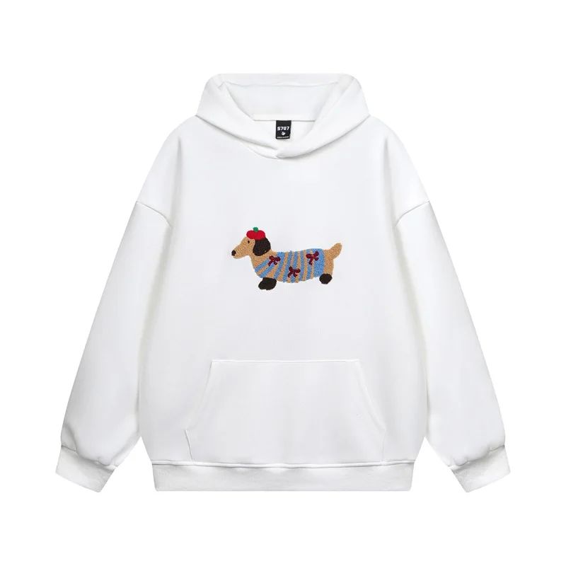 Geborduurde hoodie met teckelmotief en fleecevoering – Luna
