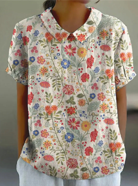 Linnen Blouse Dames Bloemenprint Zomer Casual – Jane