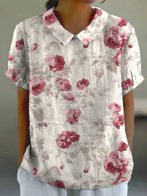 Linnen Blouse Dames Bloemenprint Zomer Casual – Jane