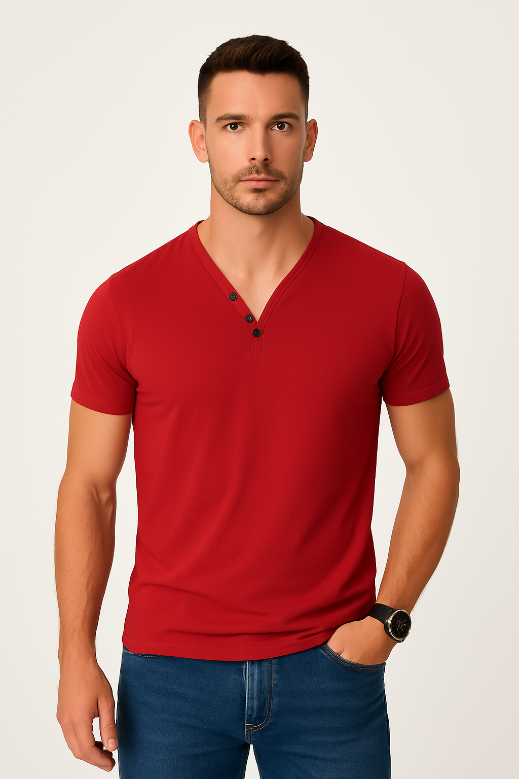 Casual heren T-shirt met V-hals en stretch – Joris