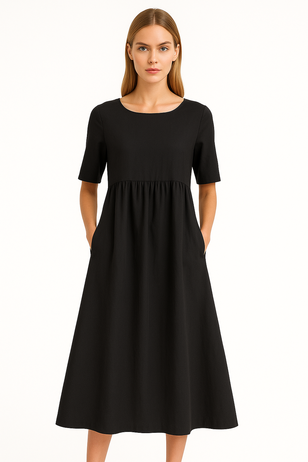 Relaxed maxi-jurk met ronde hals – Elin