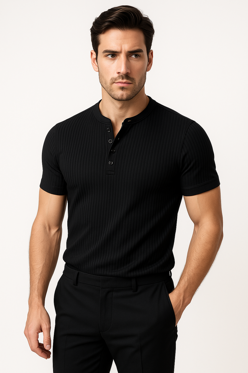Muscle Fit Henley T-shirt voor heren met knopen – Bart