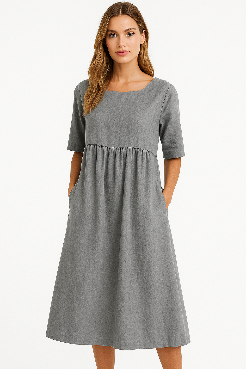 Relaxed maxi-jurk met ronde hals – Elin