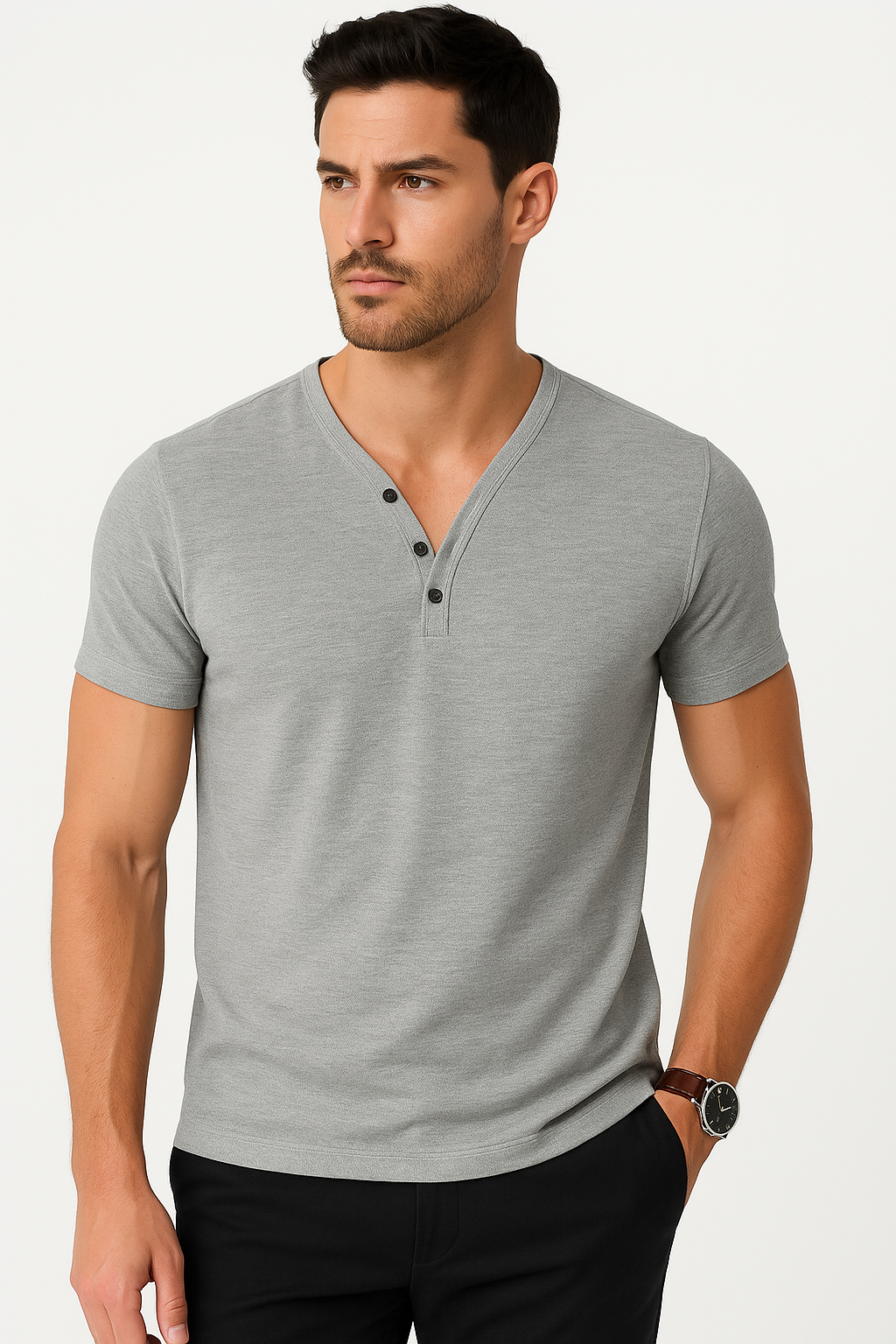 Casual heren T-shirt met V-hals en stretch – Joris