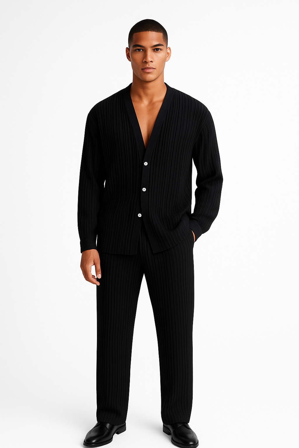 Zwarte dames loungewear set met wijde broek – Daniel