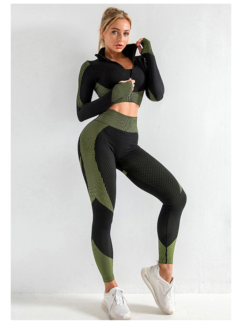 3-Delig Naadloos Dames Sportset met Patchwork Design – Sylvara