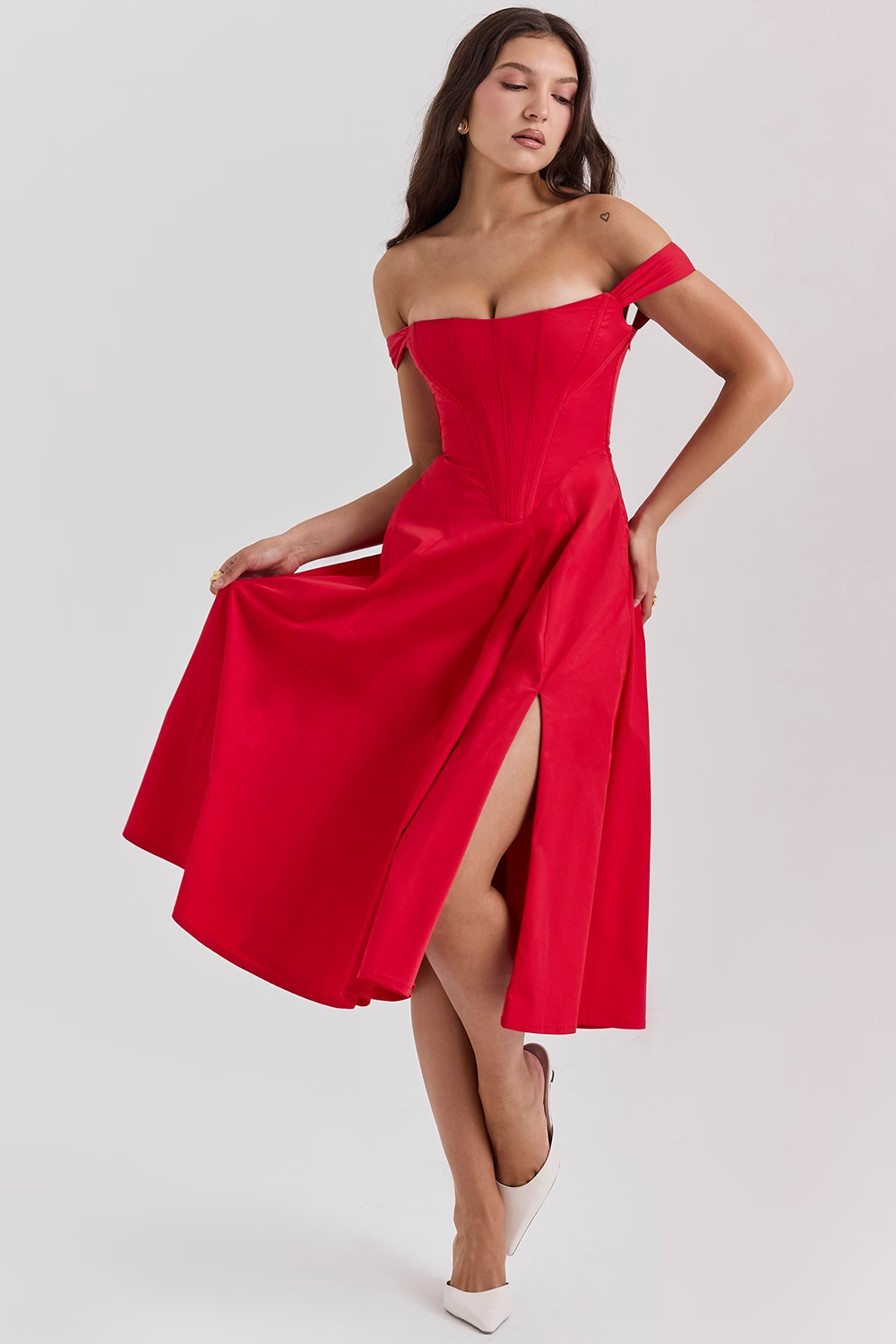 Bloemen midi jurk met corset en split dames – Loretta