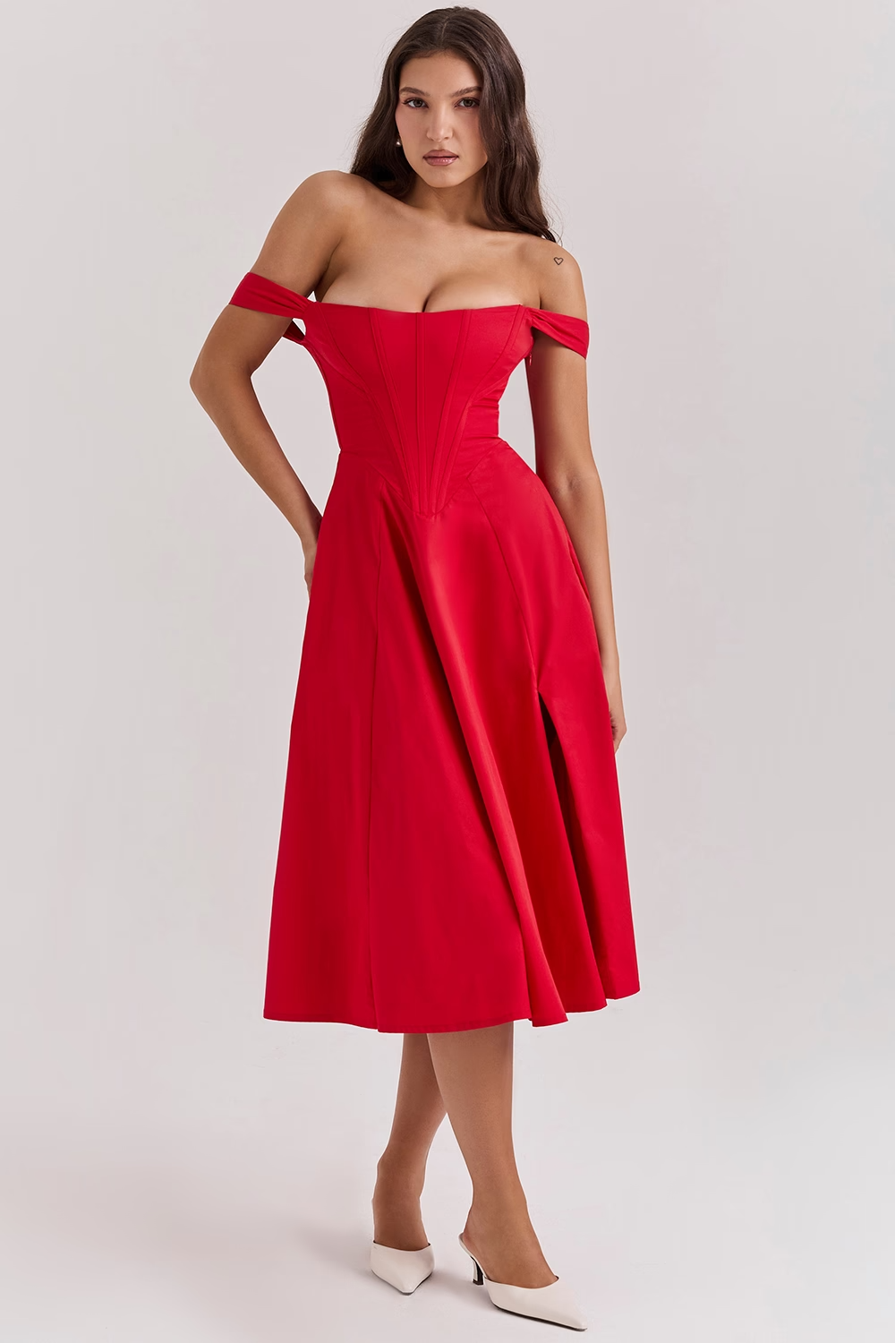 Bloemen midi jurk met corset en split dames – Loretta