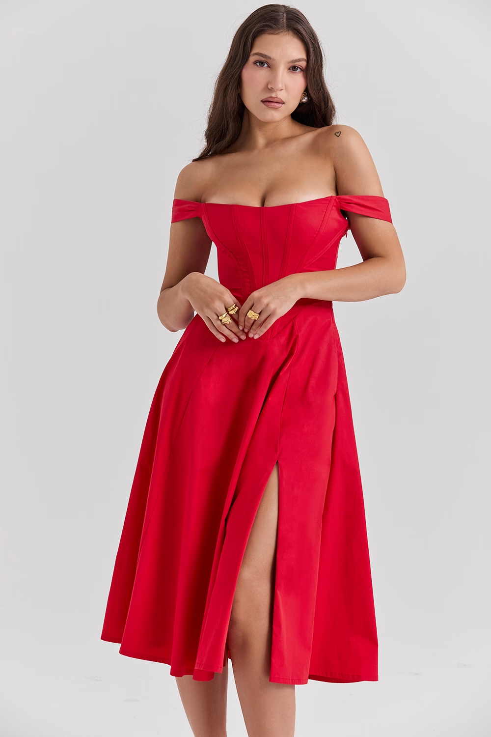 Bloemen midi jurk met corset en split dames – Loretta