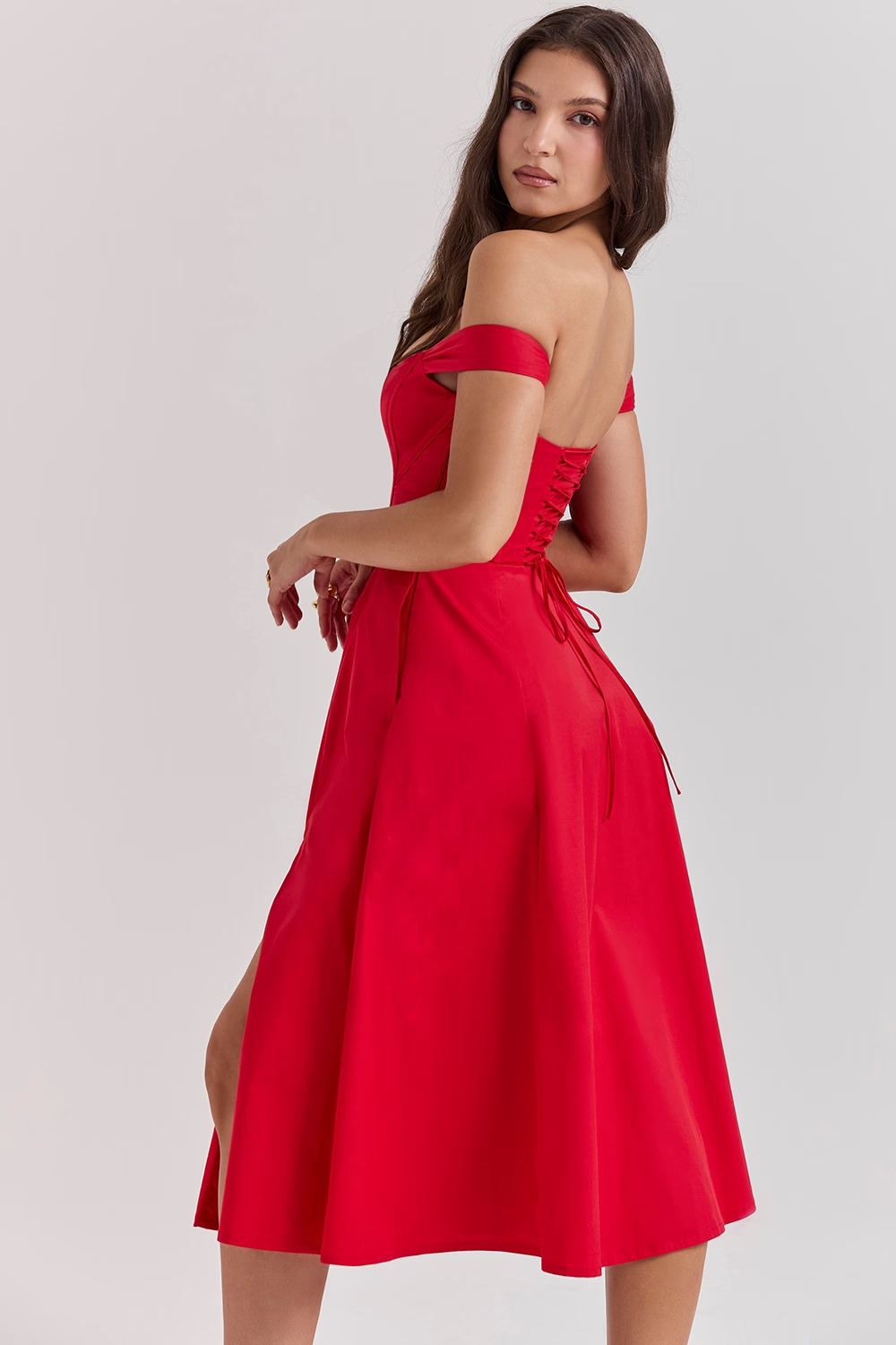 Bloemen midi jurk met corset en split dames – Loretta
