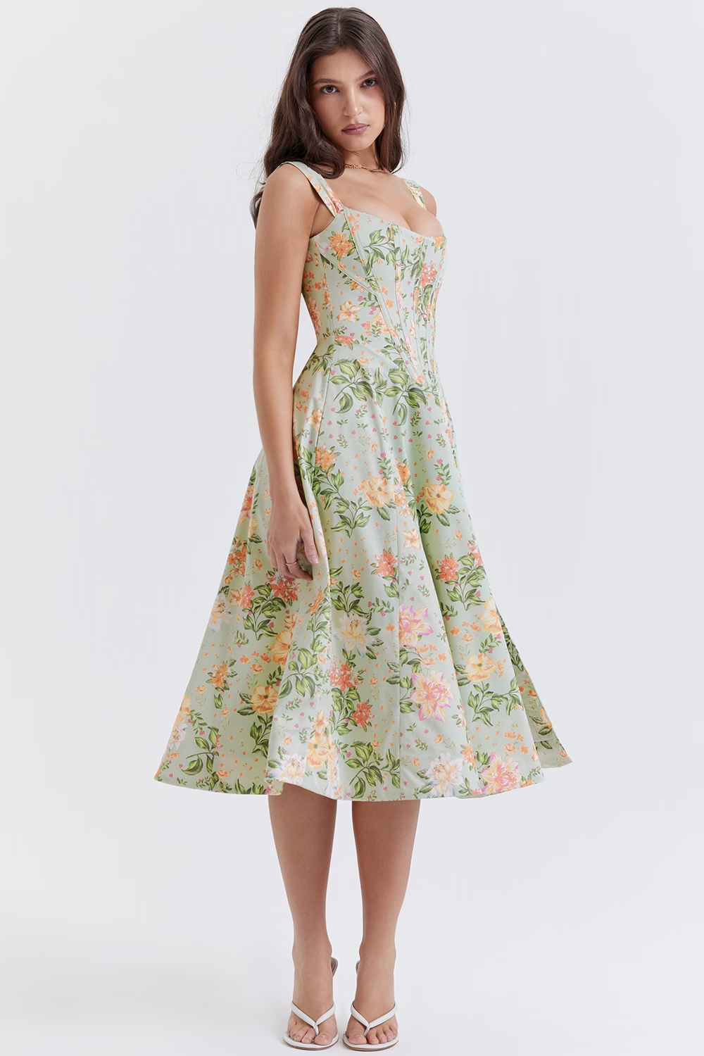 Bloemen midi jurk met corset en split dames – Loretta