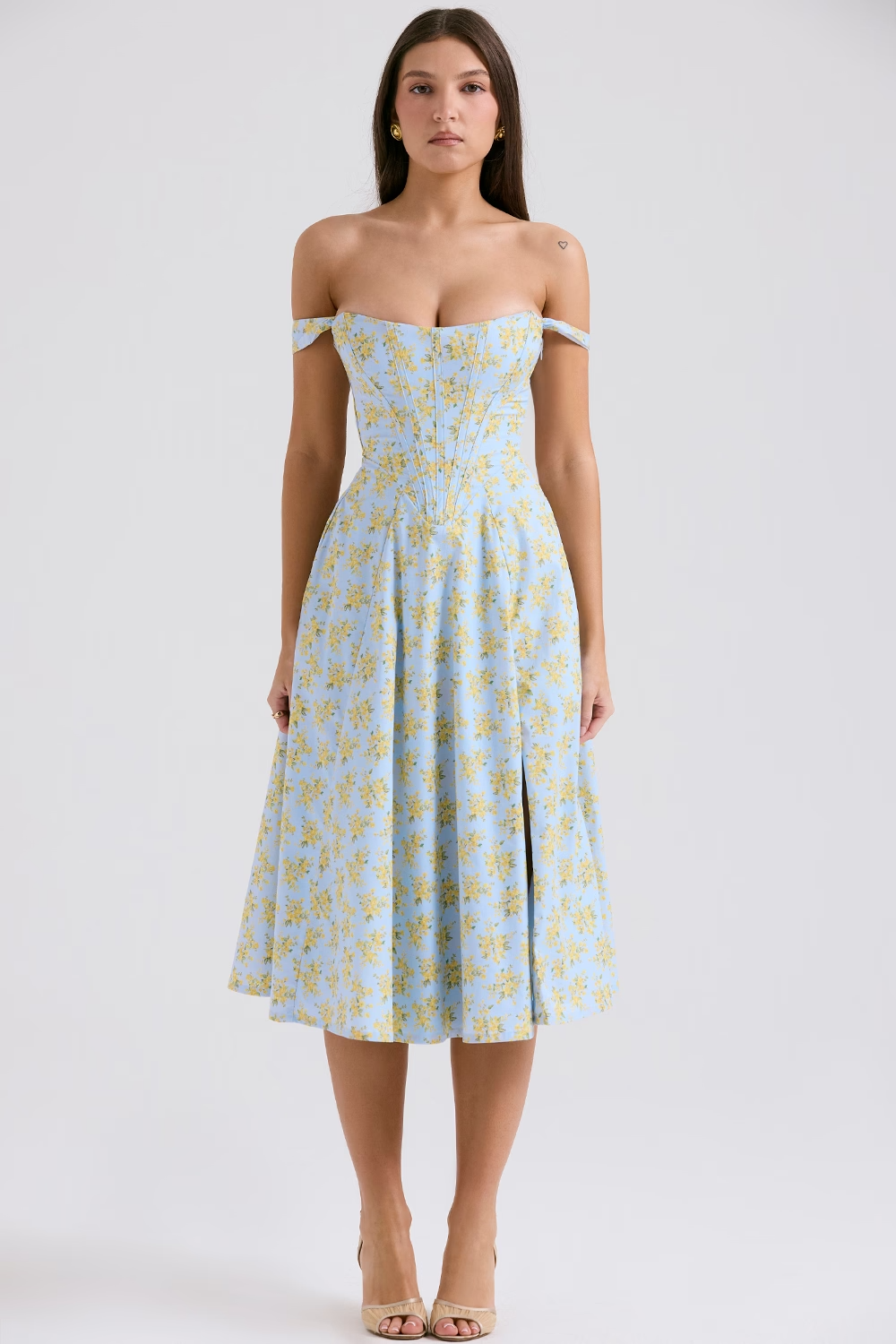 Bloemen midi jurk met corset en split dames – Loretta