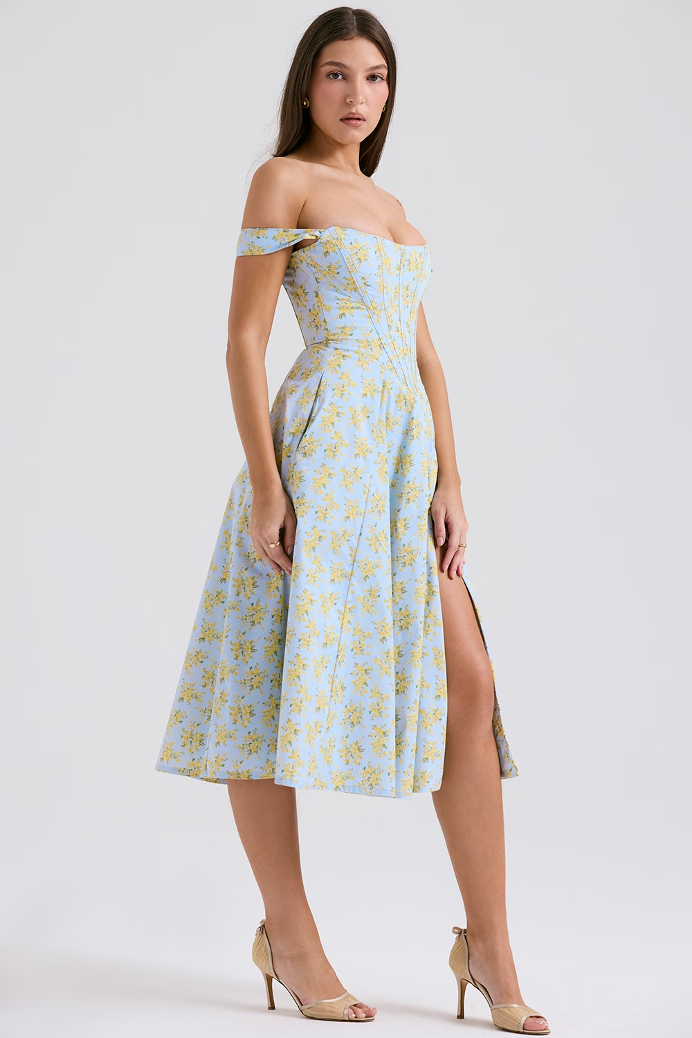 Bloemen midi jurk met corset en split dames – Loretta