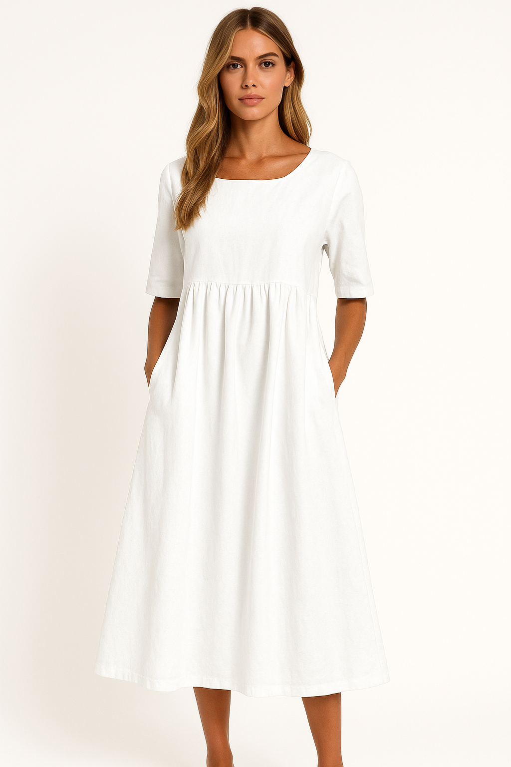 Relaxed maxi-jurk met ronde hals – Elin