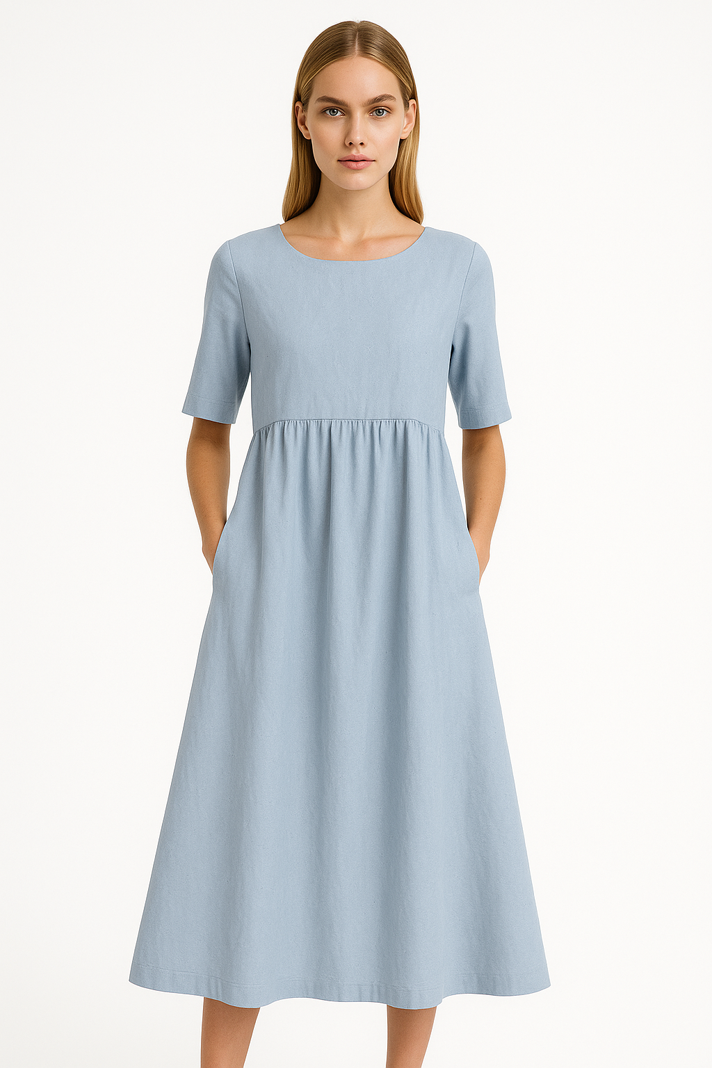 Relaxed maxi-jurk met ronde hals – Elin