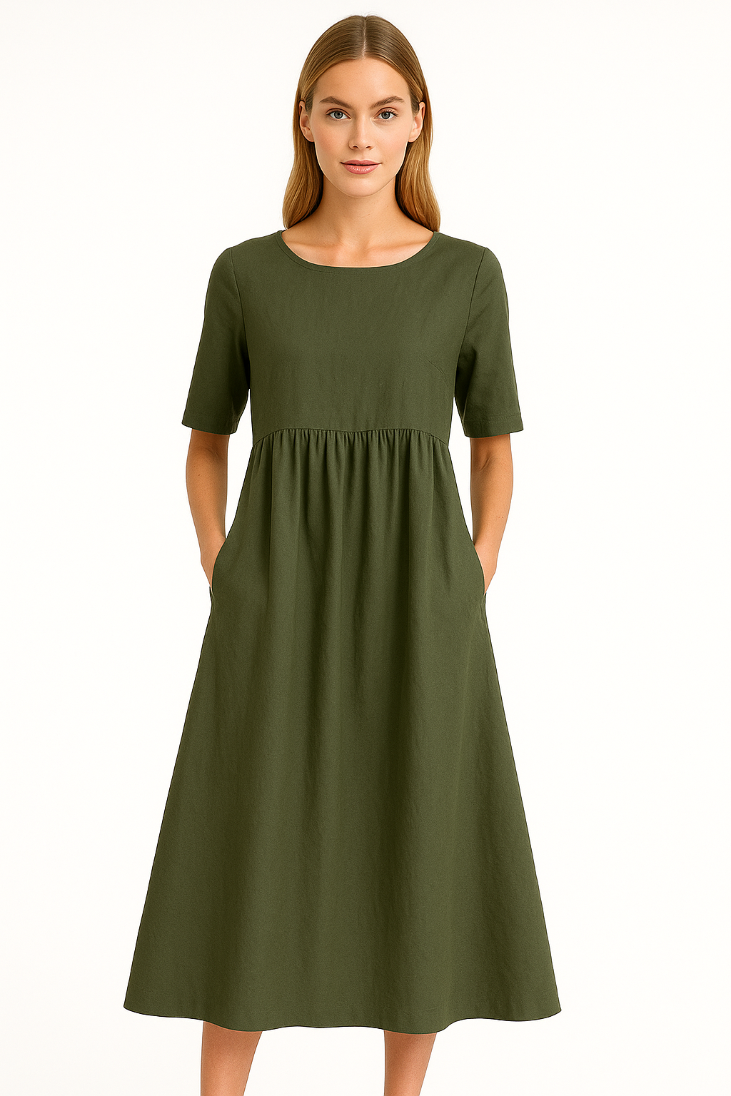 Relaxed maxi-jurk met ronde hals – Elin