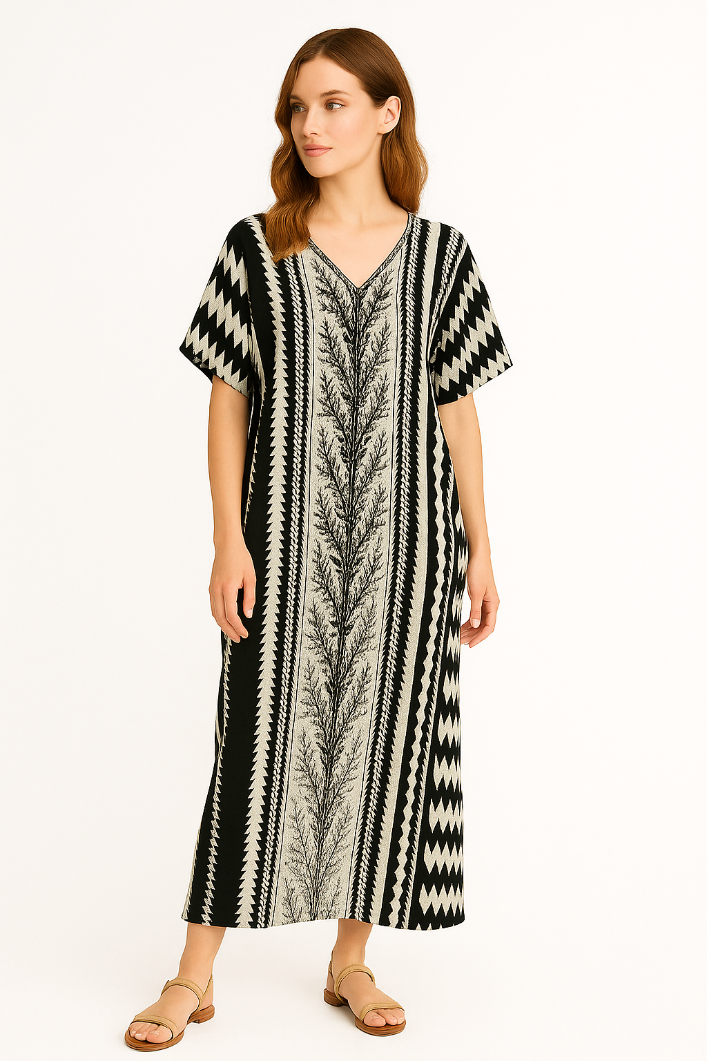 Etnische Zwart-Witte Kaftan Jurk voor Dames – Alenya